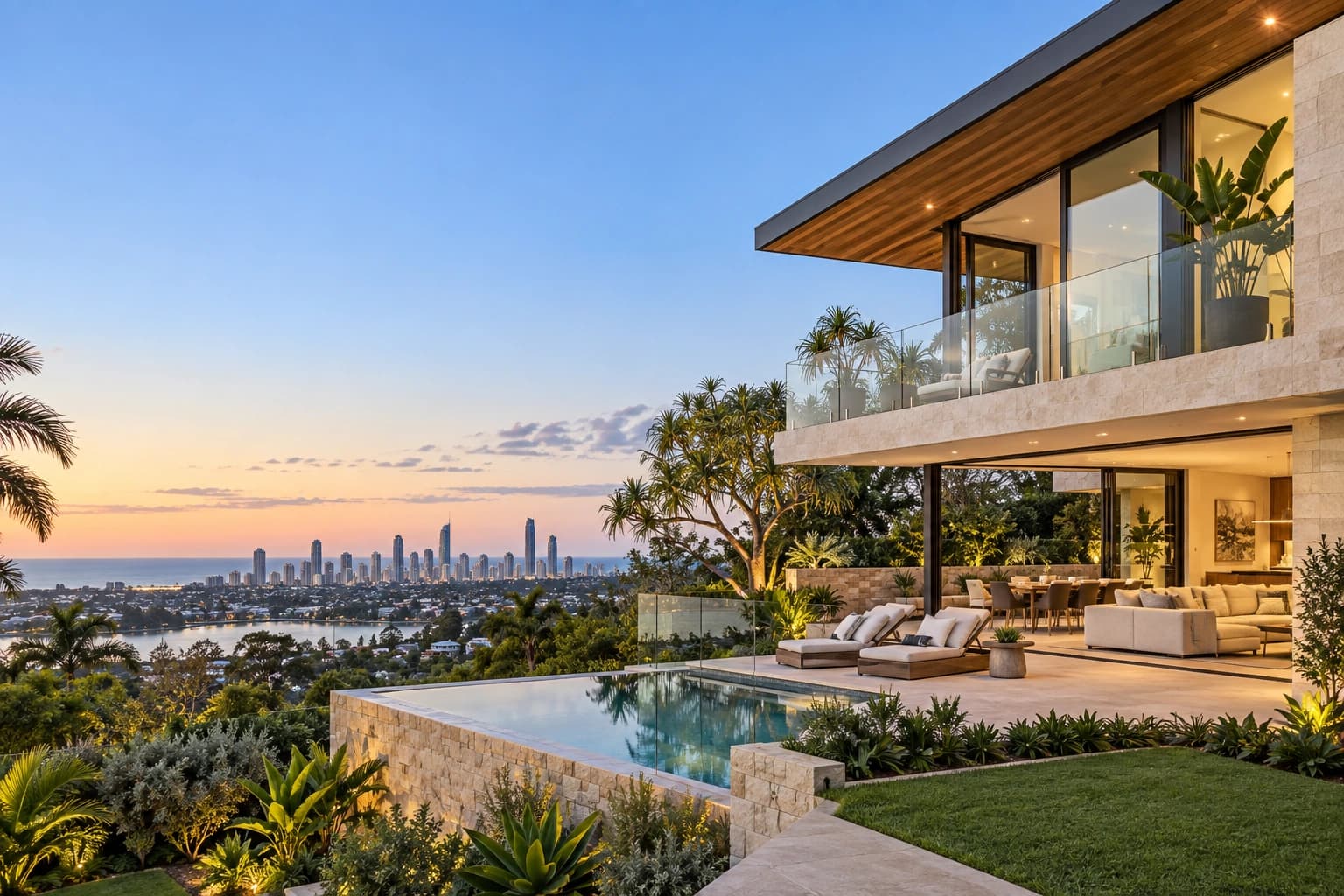Contemporary residence with warm interiors and landscaped gardens
